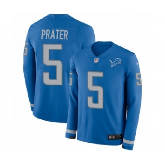 Men's Nike Detroit Lions 5 Matt Prater Limited Blue Therma Long Sleeve NFL Jersey