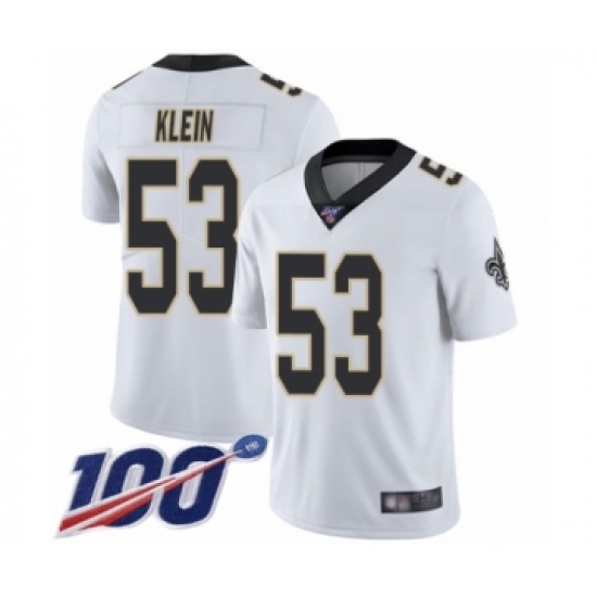 Men's New Orleans Saints 53 A.J. Klein White Vapor Untouchable Limited Player 100th Season Football Jersey