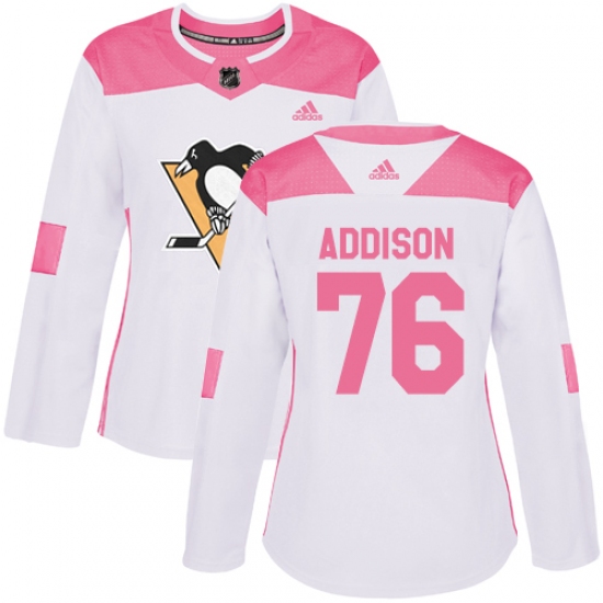 Women's Adidas Pittsburgh Penguins 76 Calen Addison Authentic WhitePink Fashion NHL Jersey