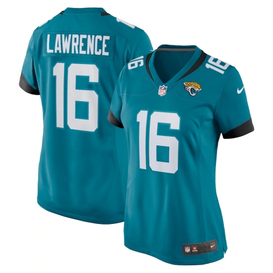 Women's Jacksonville Jaguars 16 Trevor Lawrence Blue Nike Teal 2021 NFL Draft First Round Pick Game Jersey