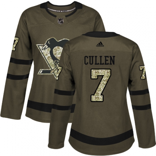 Women's Adidas Pittsburgh Penguins 7 Matt Cullen Authentic Green Salute to Service NHL Jersey