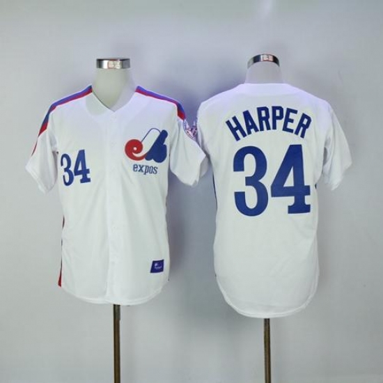 Mitchell And Ness Montreal Expos 34 Bryce Harper White Throwback Stitched MLB Jersey