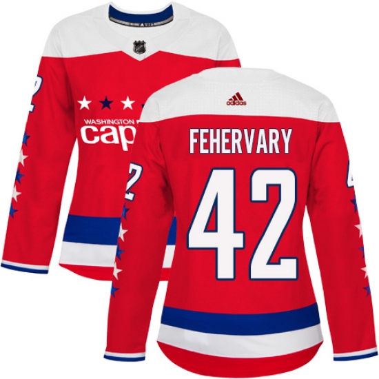 Women's Adidas Washington Capitals 42 Martin Fehervary Authentic Red Alternate NHL Jersey