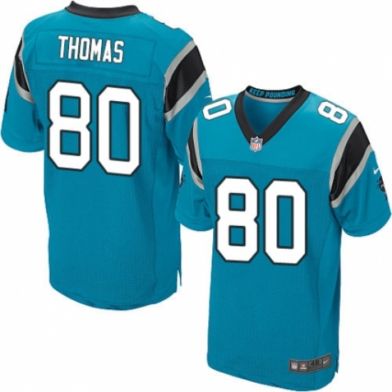 Men's Nike Carolina Panthers 80 Ian Thomas Elite Blue Alternate NFL Jersey