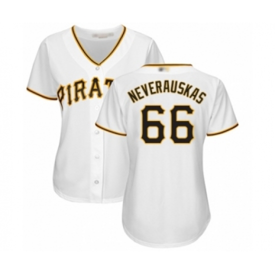 Women's Pittsburgh Pirates 66 Dovydas Neverauskas Authentic White Home Cool Base Baseball Player Jersey