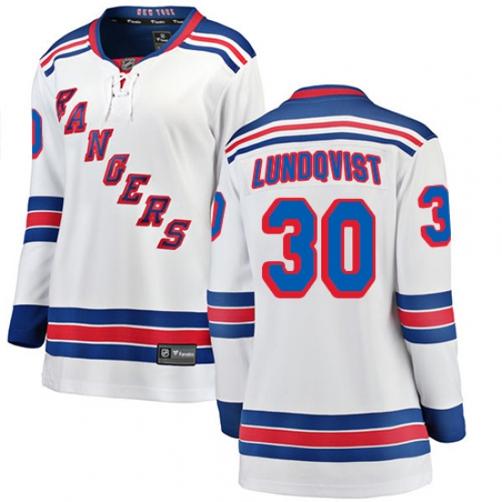 Women's New York Rangers 30 Henrik Lundqvist Fanatics Branded White Away Breakaway NHL Jersey