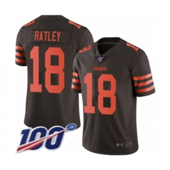 Youth Cleveland Browns 18 Damion Ratley Limited Brown Rush Vapor Untouchable 100th Season Football Jersey