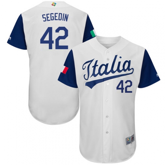 Men's Italy Baseball Majestic 42 Rob Segedin White 2017 World Baseball Classic Authentic Team Jersey