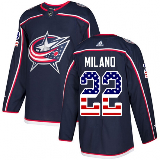 Men's Adidas Columbus Blue Jackets 22 Sonny Milano Authentic Navy Blue USA Flag Fashion NHL Jersey