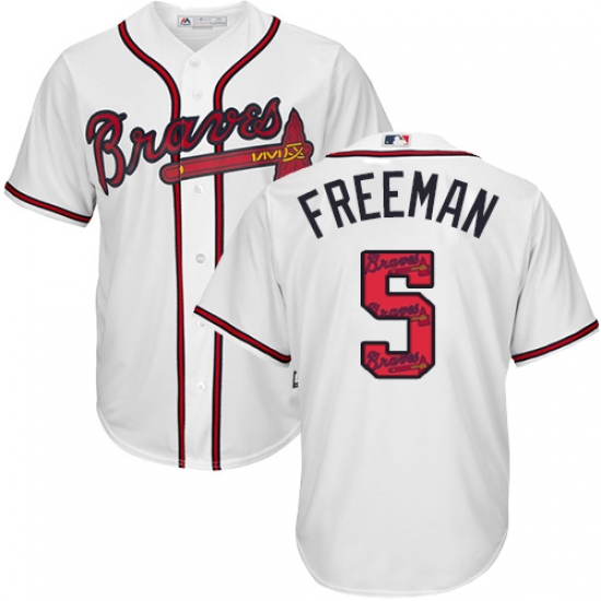 Men's Majestic Atlanta Braves 5 Freddie Freeman Authentic White Team Logo Fashion Cool Base MLB Jersey