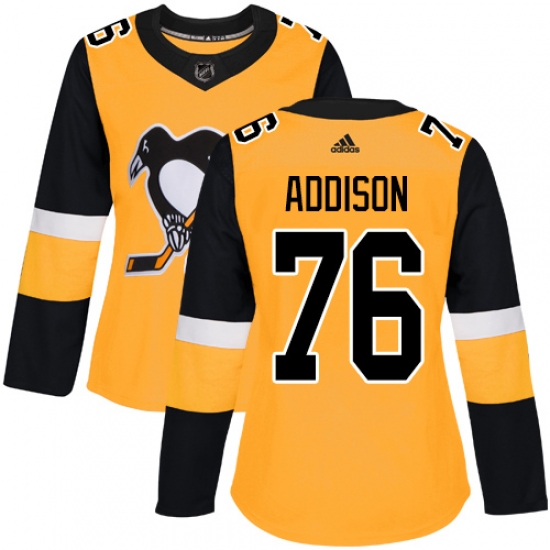 Women's Adidas Pittsburgh Penguins 76 Calen Addison Authentic Gold Alternate NHL Jersey