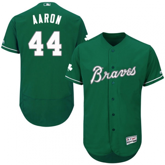 Men's Majestic Atlanta Braves 44 Hank Aaron Green Celtic Flexbase Authentic Collection MLB Jersey