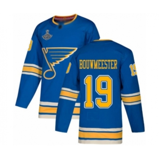 Men's St. Louis Blues 19 Jay Bouwmeester Authentic Navy Blue Alternate 2019 Stanley Cup Champions Hockey Jersey