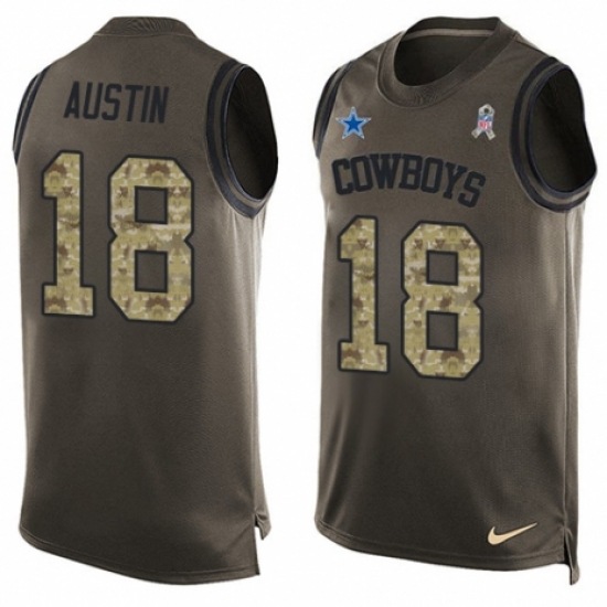 Men's Nike Dallas Cowboys 18 Tavon Austin Limited Green Salute to Service Tank Top NFL Jersey