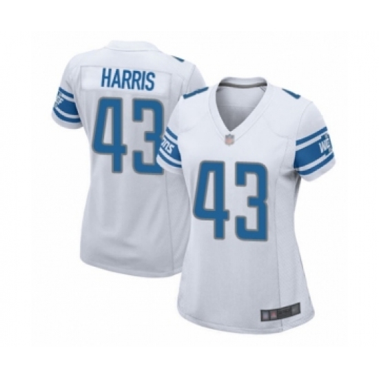 Women's Detroit Lions 43 Will Harris Game White Football Jersey