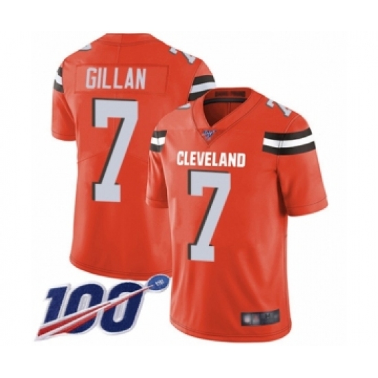 Youth Cleveland Browns 7 Jamie Gillan Orange Alternate Vapor Untouchable Limited Player 100th Season Football Jersey