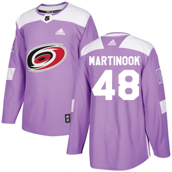 Youth Adidas Carolina Hurricanes 48 Jordan Martinook Authentic Purple Fights Cancer Practice NHL Jersey