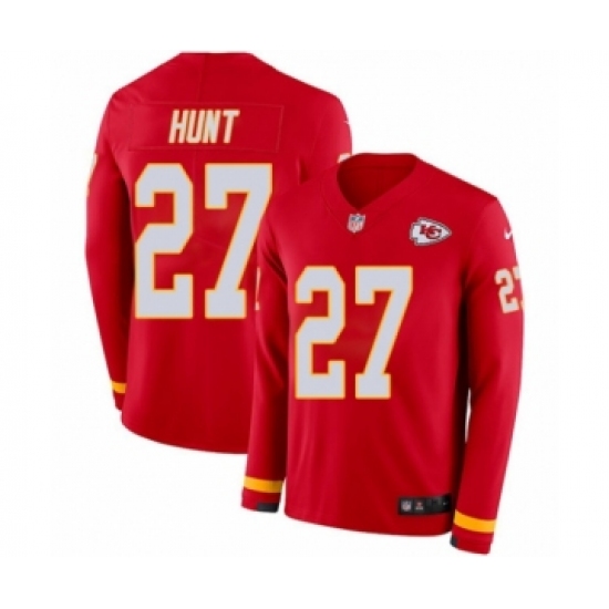 Men's Nike Kansas City Chiefs 27 Kareem Hunt Limited Red Therma Long Sleeve NFL Jersey