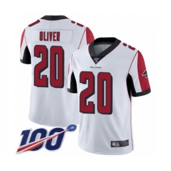 Men's Atlanta Falcons 20 Isaiah Oliver White Vapor Untouchable Limited Player 100th Season Football Jersey