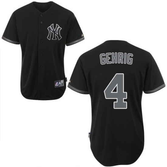 Men's Majestic New York Yankees 4 Lou Gehrig Authentic Black Fashion MLB Jersey