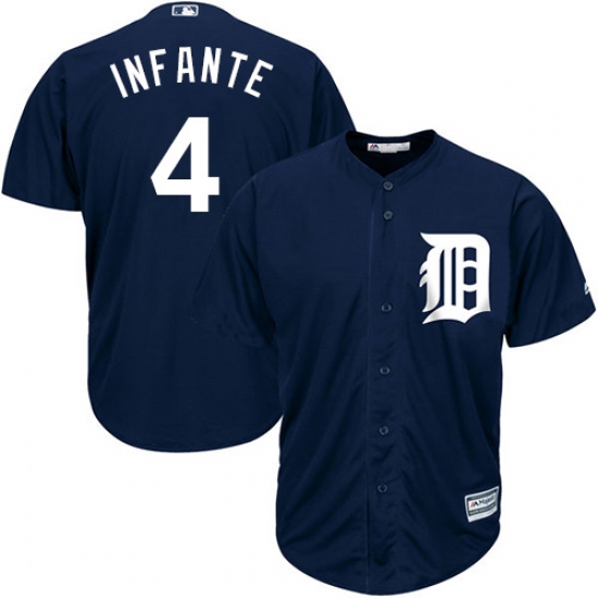 Men's Majestic Detroit Tigers 4 Omar Infante Replica Navy Blue Alternate Cool Base MLB Jersey