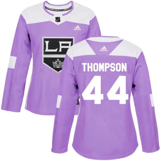 Women's Adidas Los Angeles Kings 44 Nate Thompson Authentic Purple Fights Cancer Practice NHL Jersey