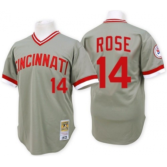 Men's Mitchell and Ness Cincinnati Reds 14 Pete Rose Authentic Grey Throwback MLB Jersey