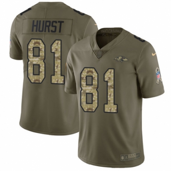 Men's Nike Baltimore Ravens 81 Hayden Hurst Limited Olive Camo Salute to Service NFL Jersey