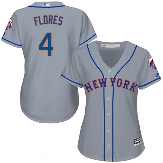 Women's Majestic New York Mets 4 Wilmer Flores Authentic Grey Road Cool Base MLB Jersey