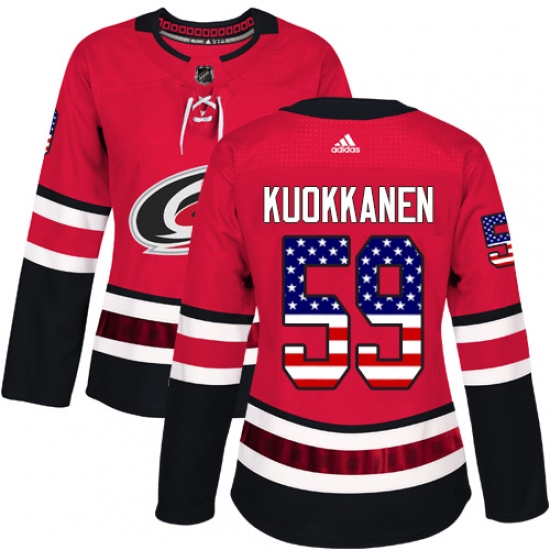 Women's Adidas Carolina Hurricanes 59 Janne Kuokkanen Authentic Red USA Flag Fashion NHL Jersey