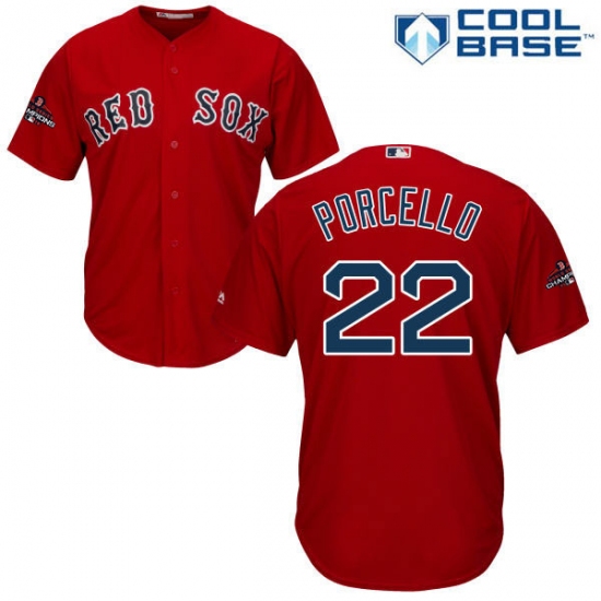 Youth Majestic Boston Red Sox 22 Rick Porcello Authentic Red Alternate Home Cool Base 2018 World Series Champions MLB Jersey