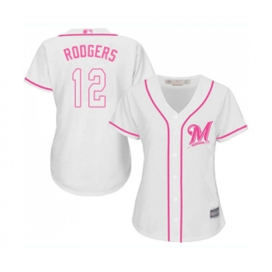 Women's Milwaukee Brewers 12 Aaron Rodgers Replica White Fashion Cool Base Baseball Jersey