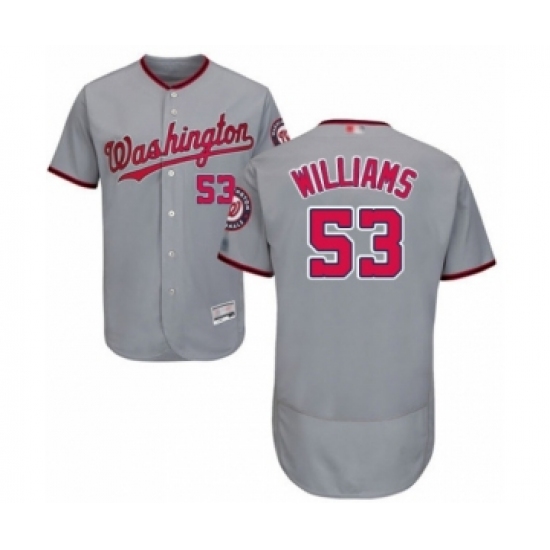 Men's Washington Nationals 53 Austen Williams Grey Road Flex Base Authentic Collection Baseball Player Jersey