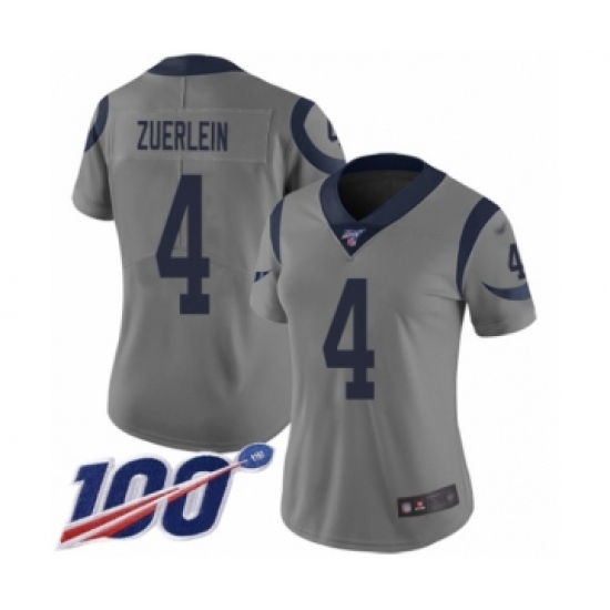 Women's Los Angeles Rams 4 Greg Zuerlein Limited Gray Inverted Legend 100th Season Football Jersey