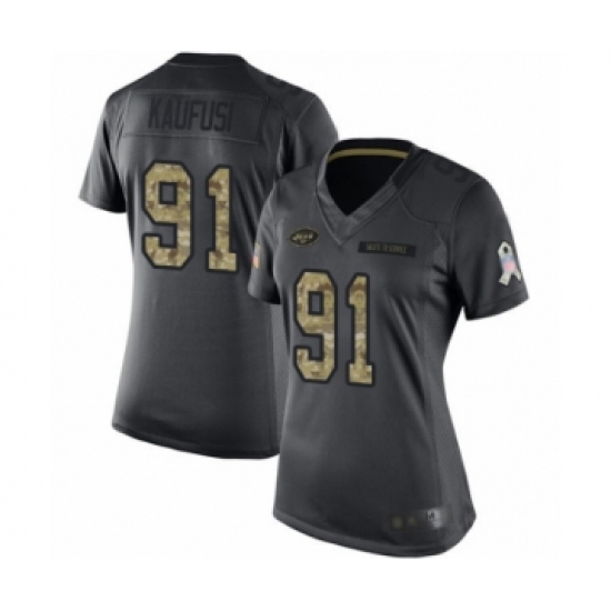 Women's New York Jets 91 Bronson Kaufusi Limited Black 2016 Salute to Service Football Jersey