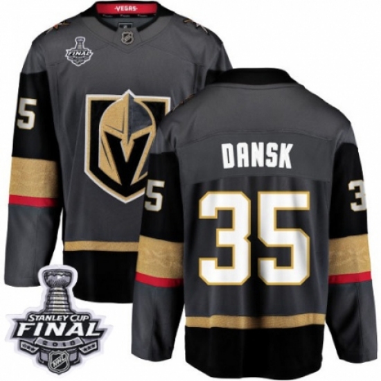 Youth Vegas Golden Knights 35 Oscar Dansk Authentic Black Home Fanatics Branded Breakaway 2018 Stanley Cup Final NHL Jersey