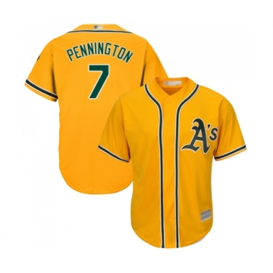 Men's Oakland Athletics 7 Cliff Pennington Replica Gold Alternate 2 Cool Base Baseball Jersey