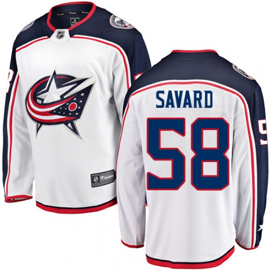 Youth Columbus Blue Jackets 58 David Savard Fanatics Branded White Away Breakaway NHL Jersey