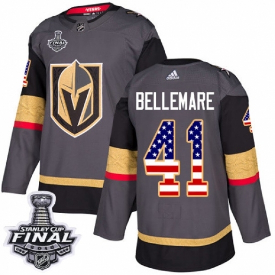 Men's Adidas Vegas Golden Knights 41 Pierre-Edouard Bellemare Authentic Gray USA Flag Fashion 2018 Stanley Cup Final NHL Jersey