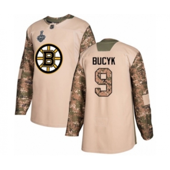 Youth Boston Bruins 9 Johnny Bucyk Authentic Camo Veterans Day Practice 2019 Stanley Cup Final Bound Hockey Jersey