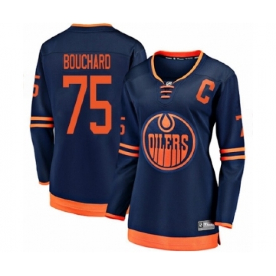 Women's Edmonton Oilers 75 Evan Bouchard Authentic Navy Blue Alternate Fanatics Branded Breakaway Hockey Jersey