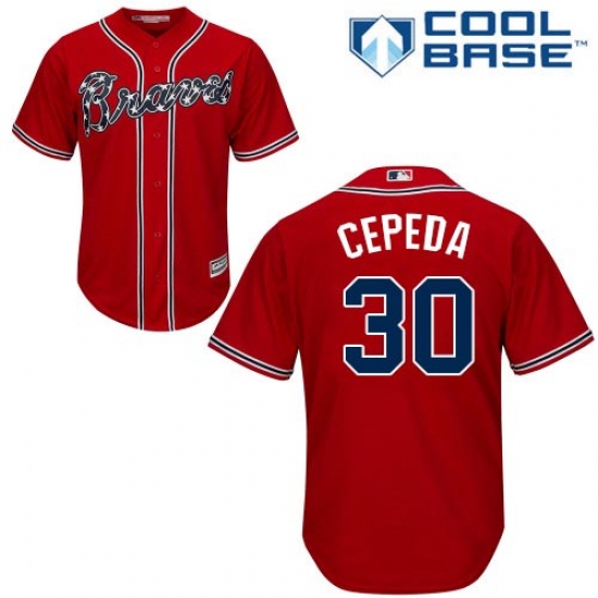 Youth Majestic Atlanta Braves 30 Orlando Cepeda Replica Red Alternate Cool Base MLB Jersey