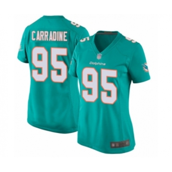 Women's Miami Dolphins 95 Tank Carradine Game Aqua Green Team Color Football Jersey