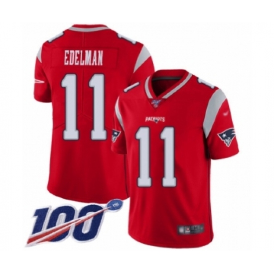 Youth New England Patriots 11 Julian Edelman Limited Red Inverted Legend 100th Season Football Jersey