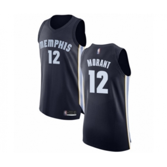 Men's Memphis Grizzlies 12 Ja Morant Authentic Navy Blue Basketball Jersey - Icon Edition