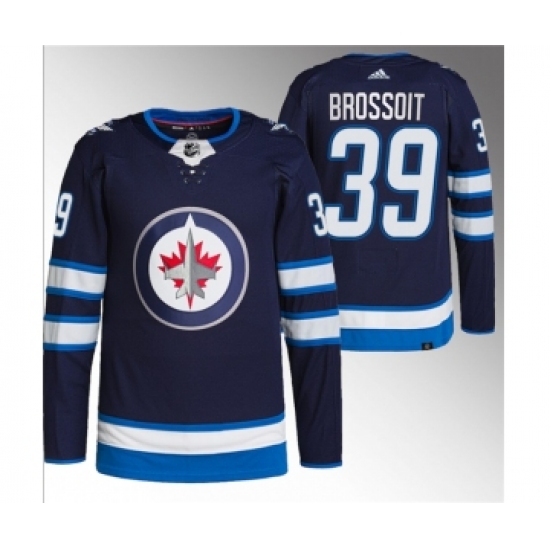 Men's Winnipeg Jets 39 Laurent Brossoit Navy Stitched Jersey