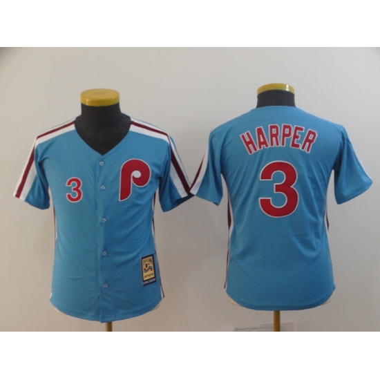 Youth Philadelphia Phillies 3 Bryce Harper Light Blue Alternate Jersey