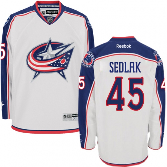 Men's Reebok Columbus Blue Jackets 45 Lukas Sedlak Authentic White Away NHL Jersey