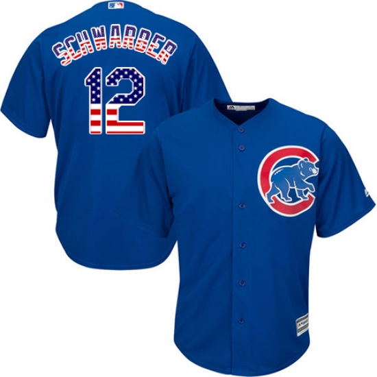 Men's Majestic Chicago Cubs 12 Kyle Schwarber Replica Royal Blue USA Flag Fashion MLB Jersey