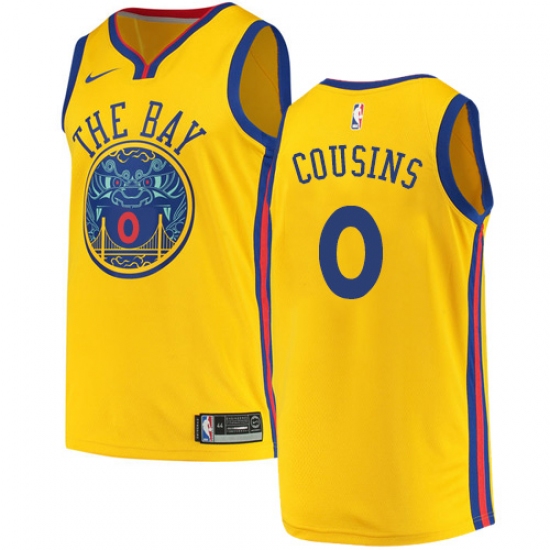 Men's Nike Golden State Warriors 0 DeMarcus Cousins Gold NBA Swingman City Edition Jersey